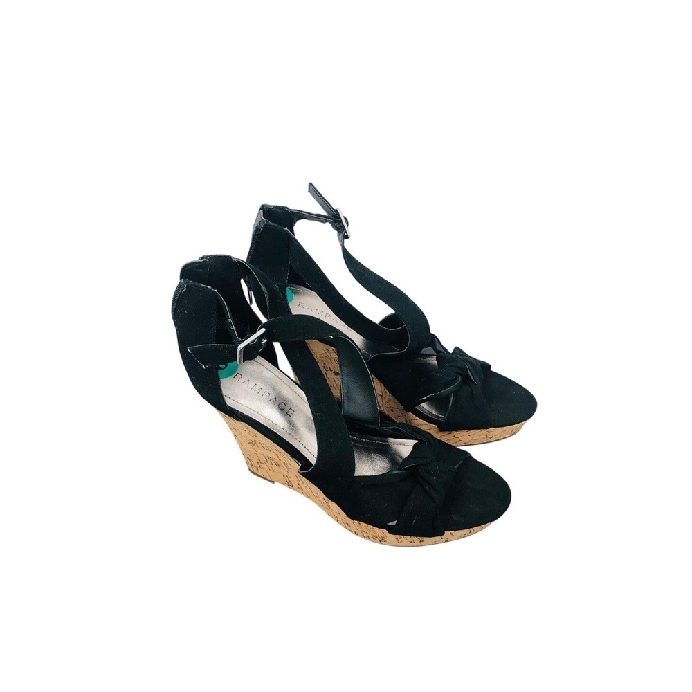 Rampage strap Black cork wedge sandals size 8